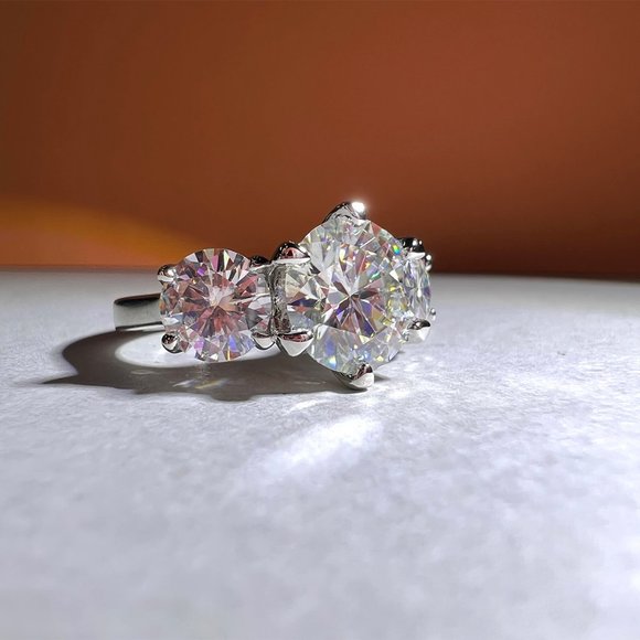 Certified 5ct. t.w. Diamond Moissanite Three Stone Engagement Ring NEW - Picture 6 of 17